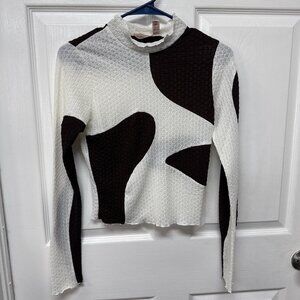 Willow & Root Sheer Abstract Color Block Long Sleeve Cropped Lettuce Edge NWT